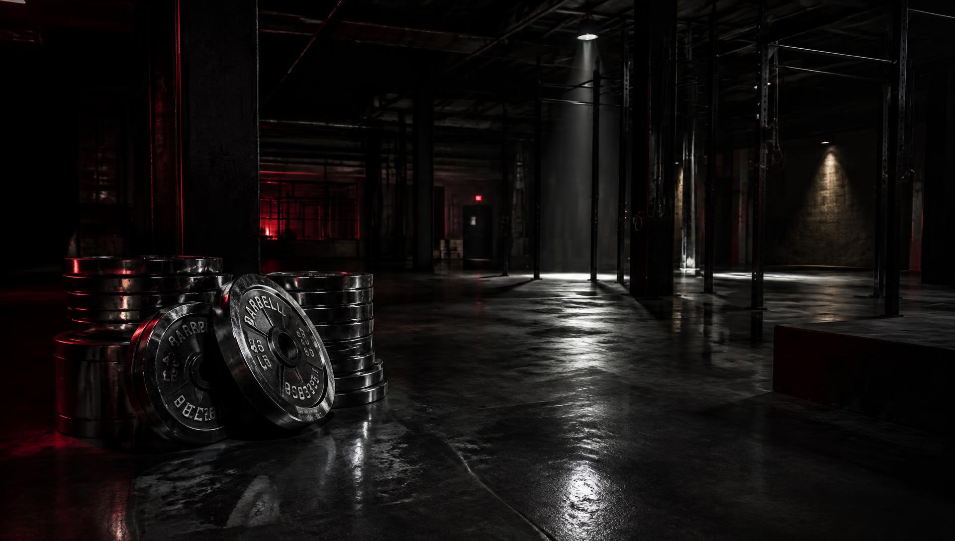 Dark warehouse gym floor under construction